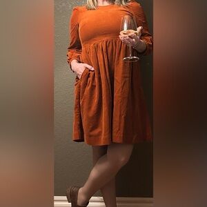 Madewell Puff-Sleeved Corduroy Mini-Dress